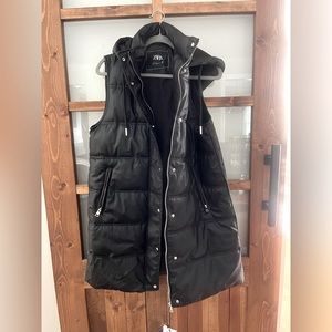 ZARA faux leather long hooded vest. Size Medium-NWT